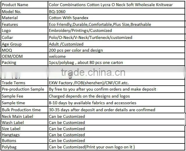 Color Combinations Cotton Lycra O Neck Soft Wholesale Knitwear