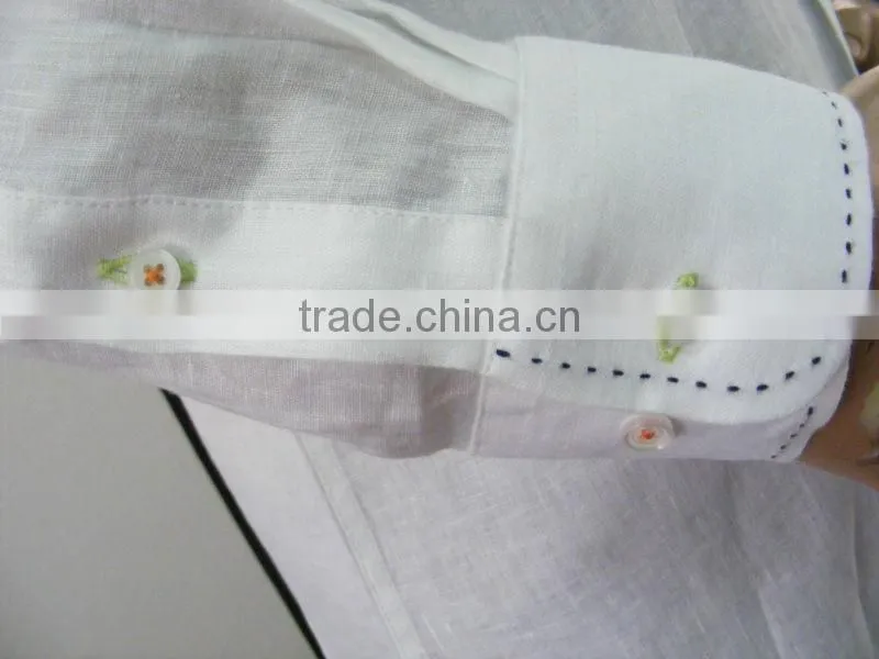 2016 pick stitch saddle stitch button down collar men's contrat color linen dress shirt
