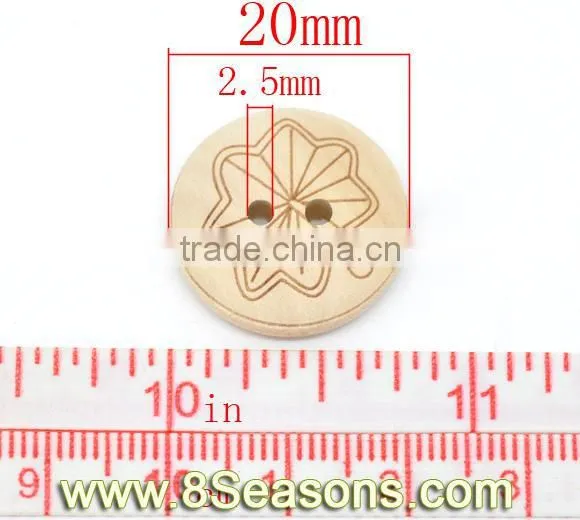 Newest Leaf Pattern Carved Wood Sewing Buttons With 2 Holes