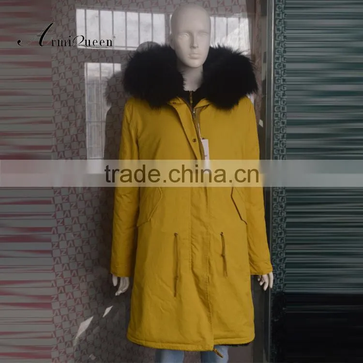 Fashion good quality Korean style comfortable yellow faux fur winter coats