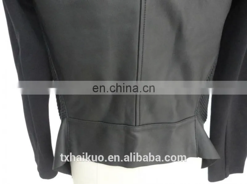 Ladies irregular knitted collar causal leather coat