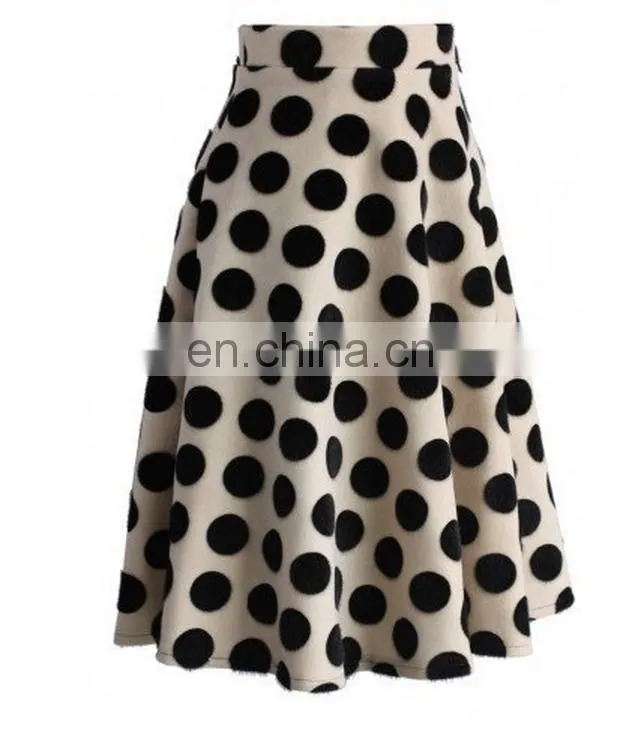 Polka Dots Velvet A-line Midi Skirt