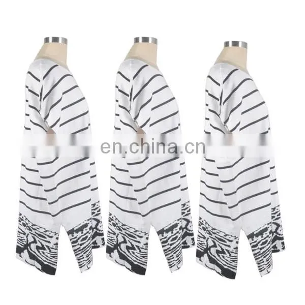 White High Quality Spring Fashion Stripe Fish Women Sweater Wide Bats Sleeve Long Pullover
