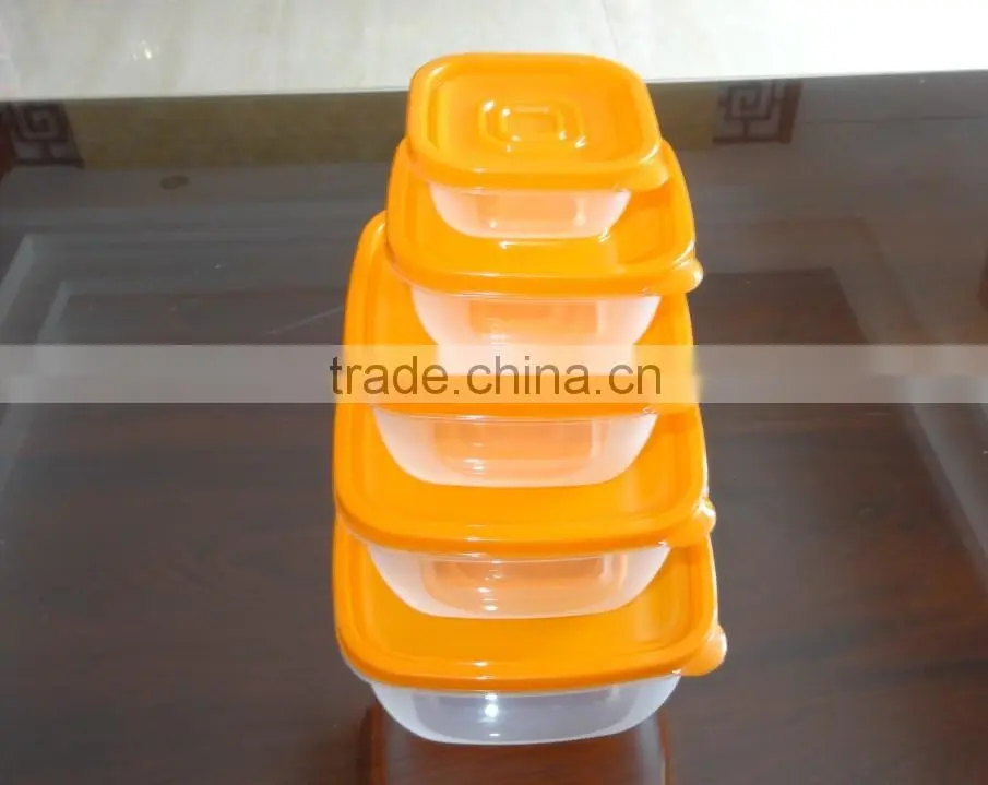 Popular 5 pcs set square plastic food storage container with color box