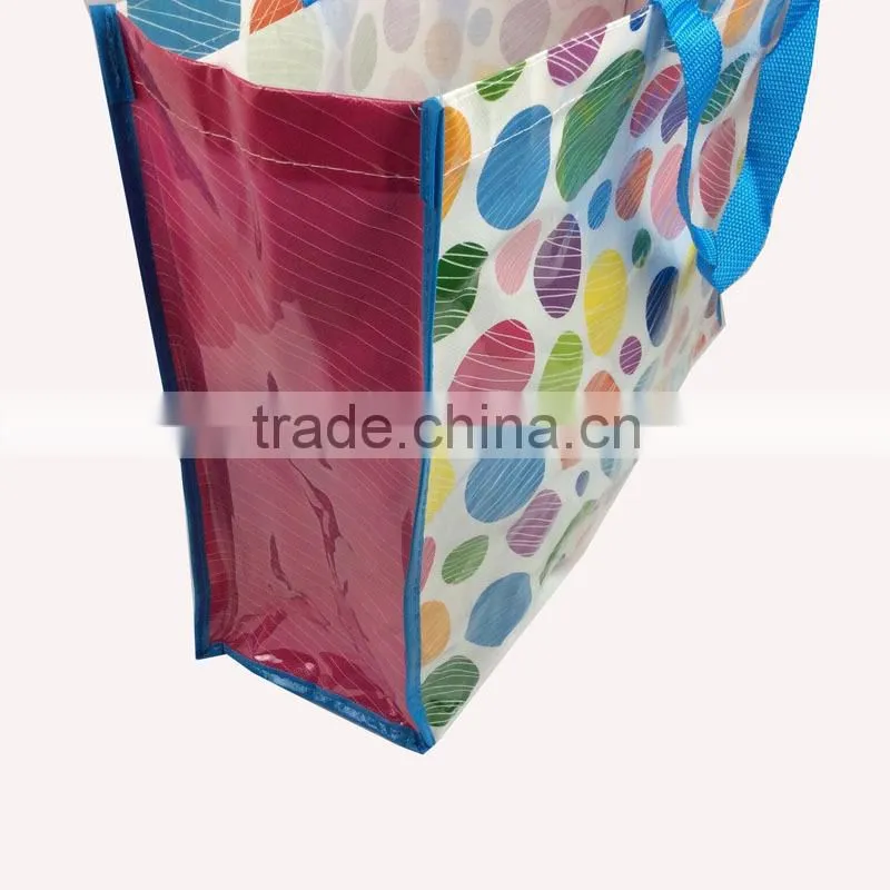 Colorful round dot design easy clean pvc coated cotton shopping bag