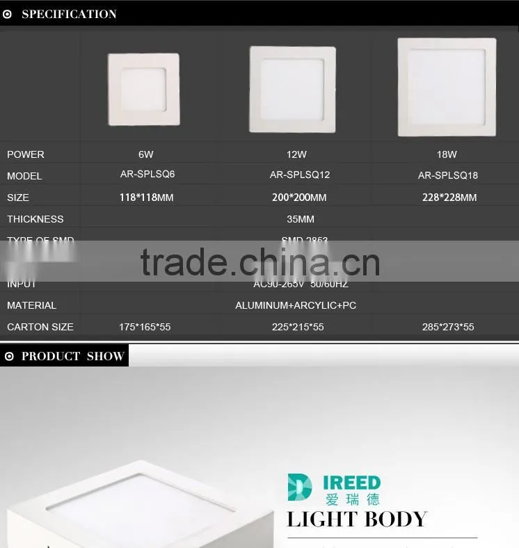 6W Square Led Surface LED Panel Light Super Bright with LED Driver AC 110-240V