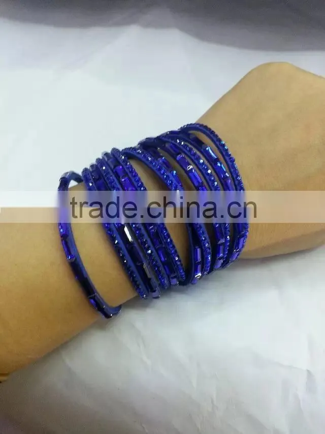 hotsale multi color rhinestone locket leather bracelet