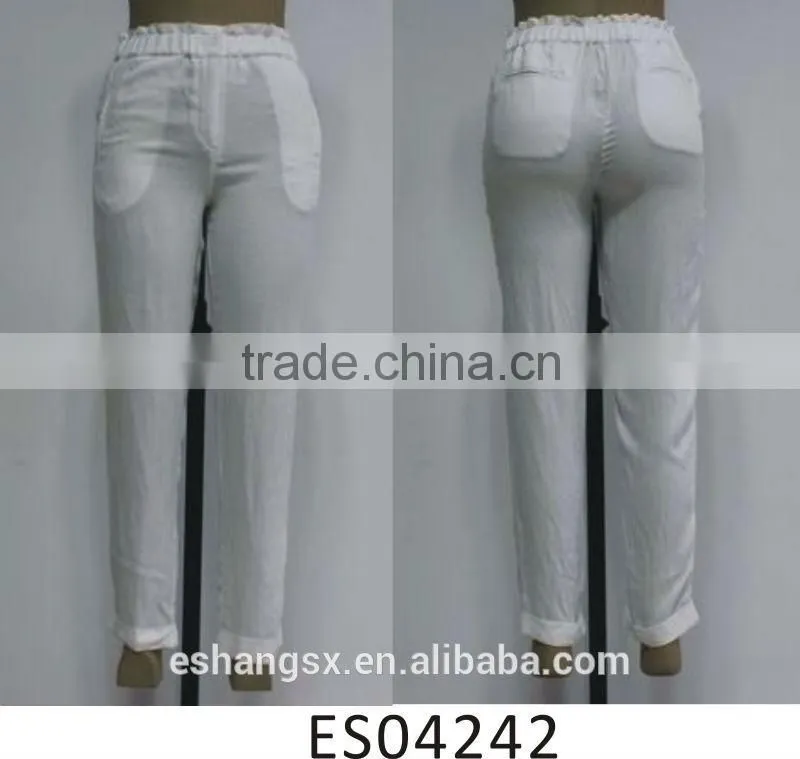 Ladies simple design pure white chiffon pant