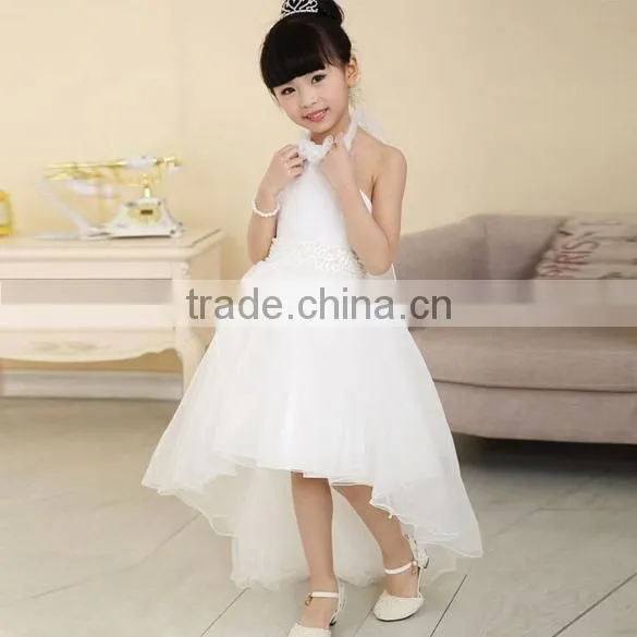 Fashion Children Girls Mesh Halter High Waist Asymmetrical Hem Ball Gown Tutu Party Dress/Flower girl dress
