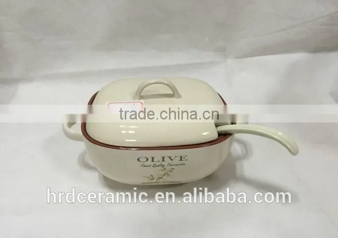 Stocked small ceramic Porcelain Soup Tureen with lid