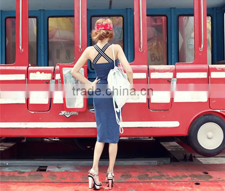 2015 fashion Hot young Girl Sexy Slim Women girls denim prom strap dress fashion sexy summer dress