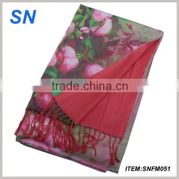 2014 fashion floral winter thick pashmina scarf for ladies