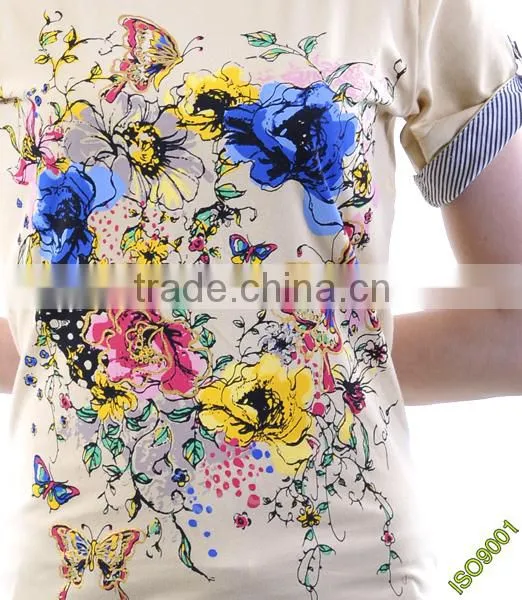 2016 custom design high quality women t-shirt in 100% cotton O-neck t shirts with printing