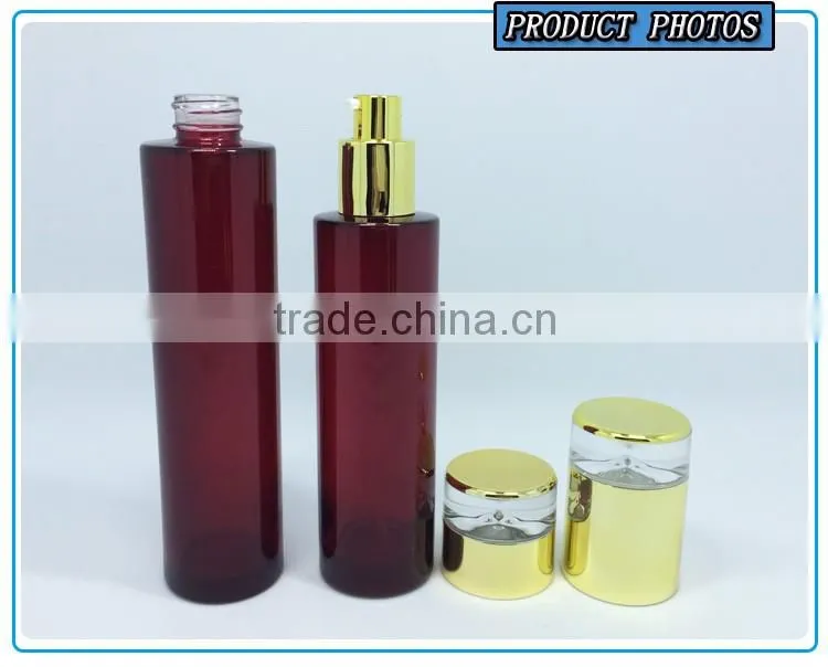 Empty green colored glass cosmetic bottle and cosmetic glass cream jar
