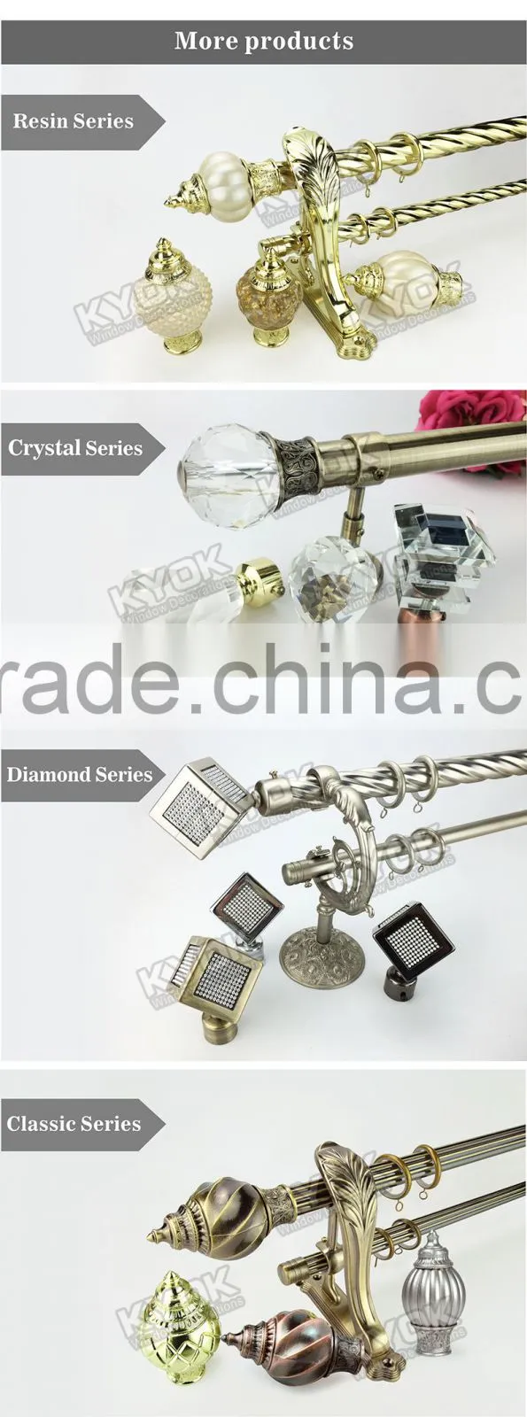 KYOK windows iron dual curtain rod accessories,curtains rods and accessories