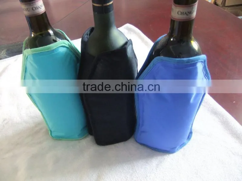 Nylon taffeta fabric wine bottle cooler bag with Solid gel