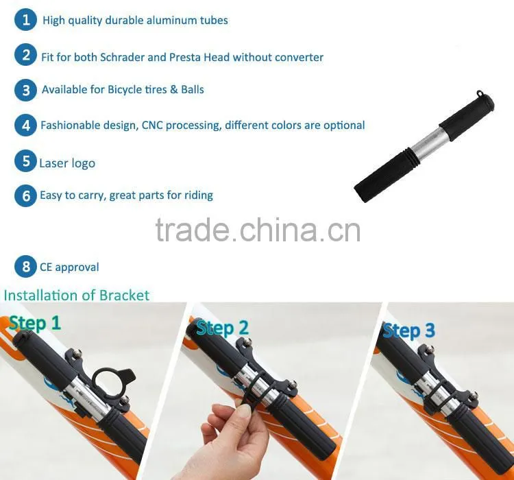 hot sell aluminum bicycle parts mini hand air pump with hidden hose