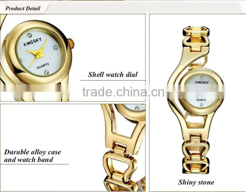 Kingsky KY070 Fashion Design Gold Plated Beautiful Ladies Watch