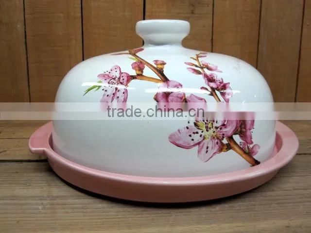 new unique decal ceramic small size round butter dishes