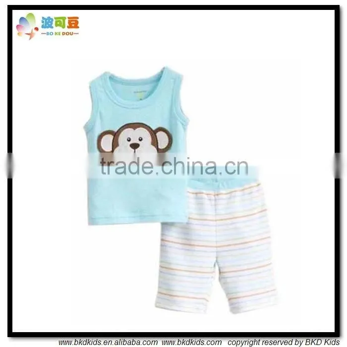 BKD animal embroidery Sleeveless baby boy clothing set