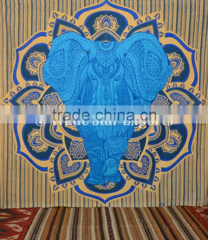 Indian Ombre Elephant With Lotus Mandala Wall Decor Bohemian Hippie Good Luck Wall Hangings Tapestry