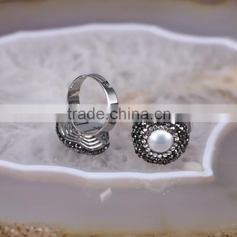 Pave Crystal Freshwater Pearl Ring Designs Silver Pearl Jewelry Rings