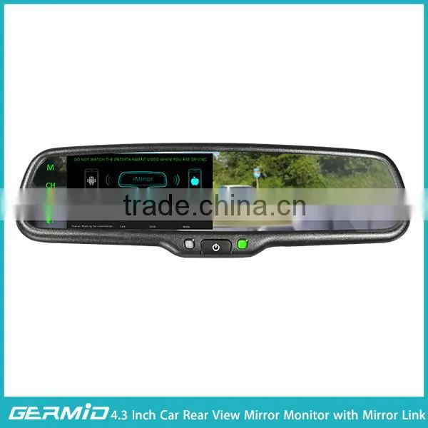 Newest Car mirror link monitor germid rearview mirror supports 4.3 inch lcd monitor with security camera system