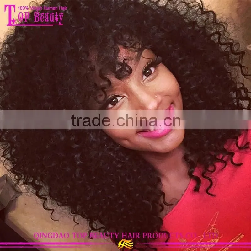 2016 hot sale full lace curly bob wig 22inch 150% density natural color mongolian hair kinky curly wig for black women