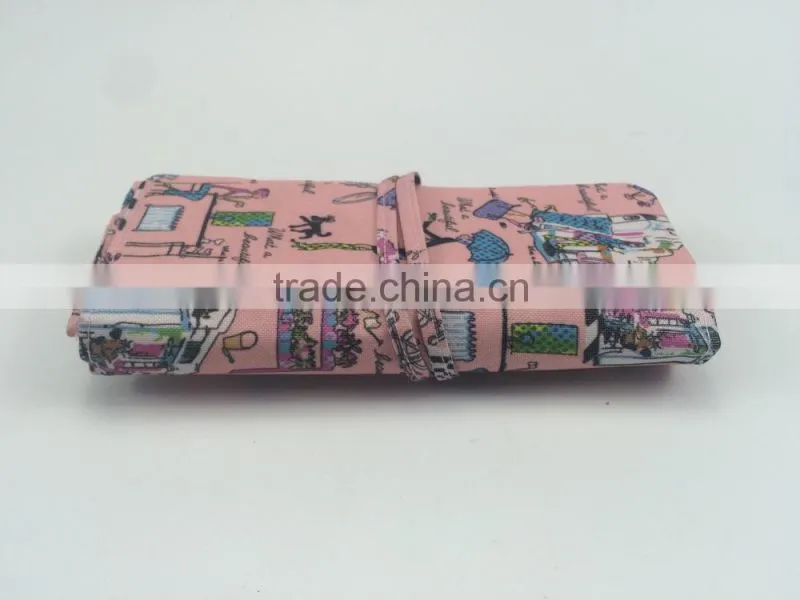 14pcs white goat hair black wooden handle in pink abstractive design PU bag Cosmetic Brush Set new arrival