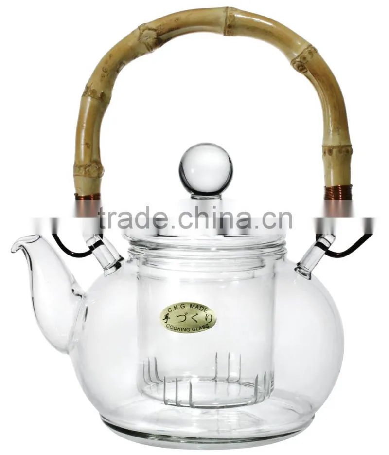 glass teapot with bamboo handle
