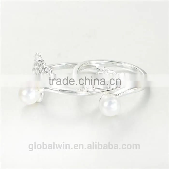 S925 Sterling Silver Princess Pearl Crown Open Rings