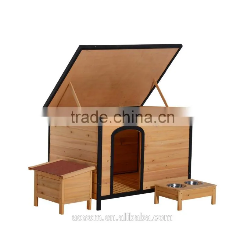 PawHut Large Wood Outdoor Wood Elevated Pet House Dog Kennel Shelter w/ Opening Roof