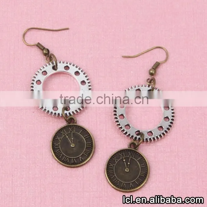 cheap fashion imitation jewelry new popular steampunk DIY 3pcs gear earrings made in China yiwu