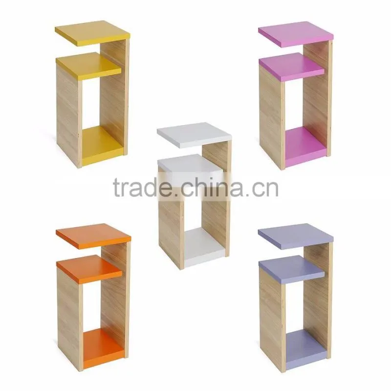 Solid Wooden G Shape Table Customization Printing Small Stand Shelf for Coffee Cup Sofa Side Table