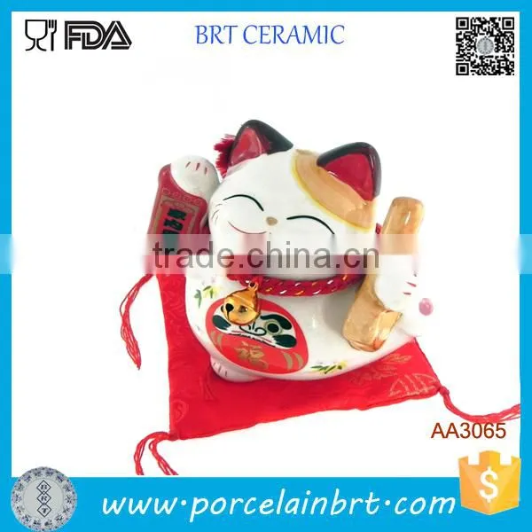 Cute Blessing Lucky Cat Ceramic Maneki Neko Money Box