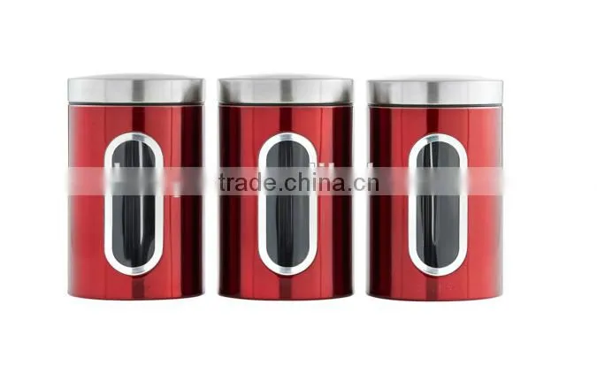 Red Stainless Steel Kitchen Storage Canister Set