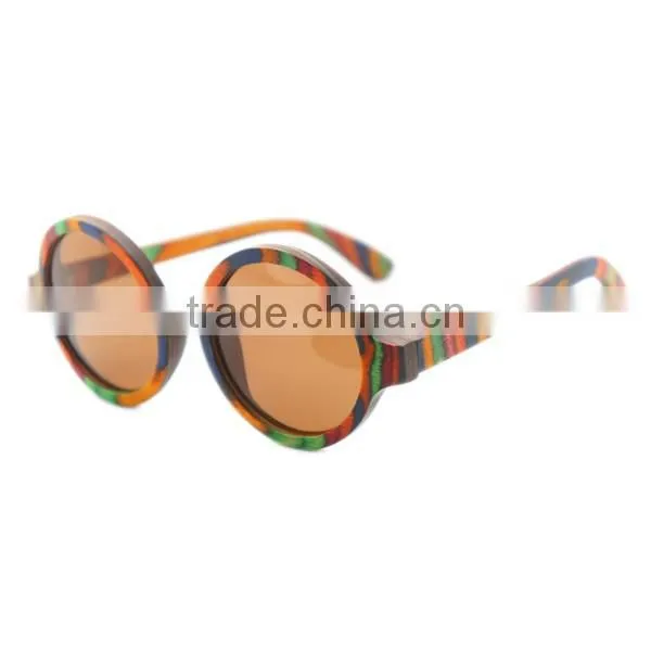 OEM Sunglasses Lens Handmade Round Wooden Sun glasses Rainbow Wood frame Cute Glasses