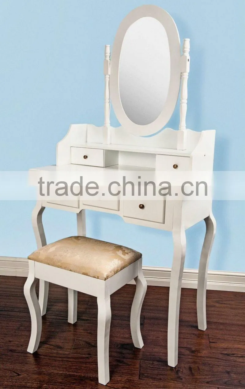 Wood French style wooden dresser / bedroom dressing table with mirror nd stool / make-up table with mirror and stool