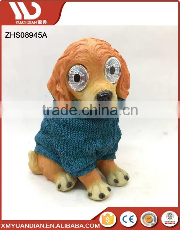 Pretty Polyresin Dog Craft Solar Lamp Outside Garden Light