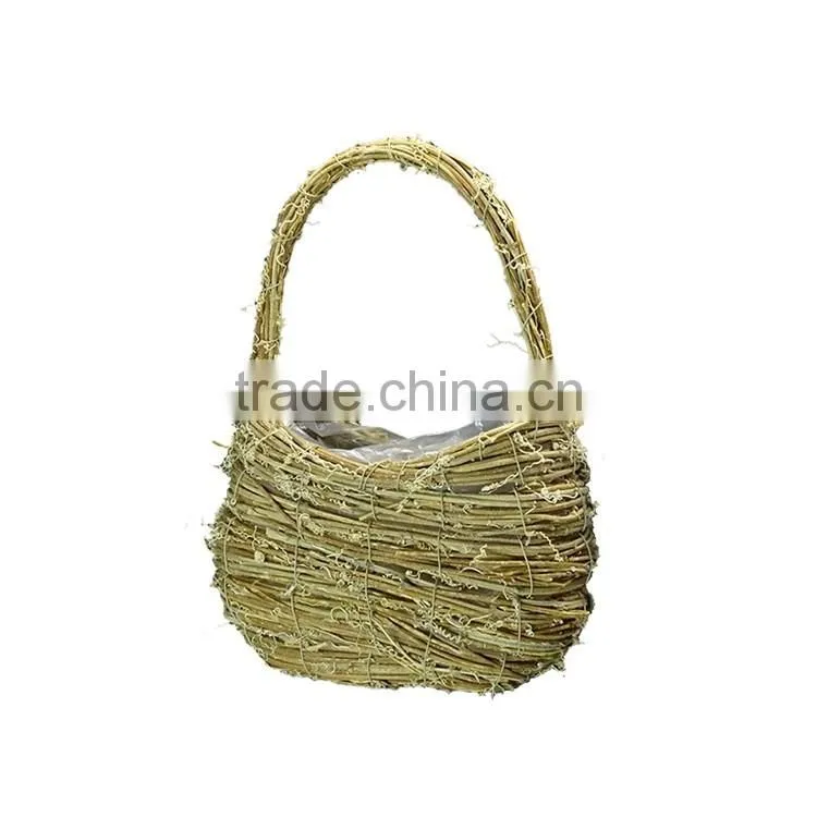 Yellow Natural Rattan Hand/Swing Basket for Garden Planter