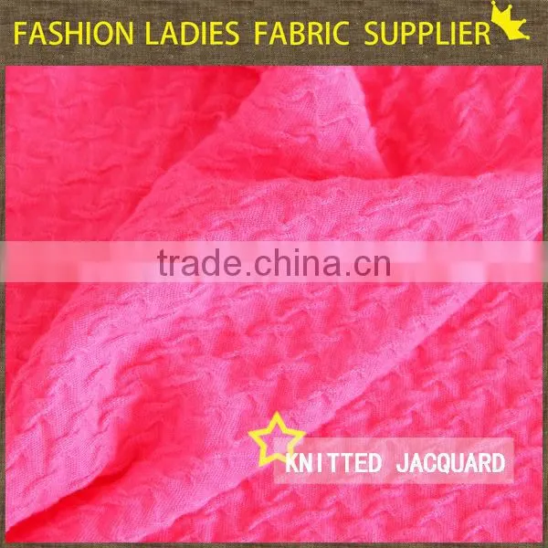 100%POLYESTER LADIES BASE SHIRT GARMENTS DRESS WATERMENLON RED KNITTED JACQUARD FABRIC