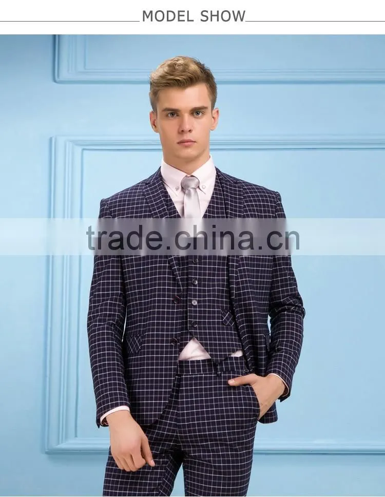 Daynoliao slim fit 3 pieces trendy woolen business suits plaid male suit for men