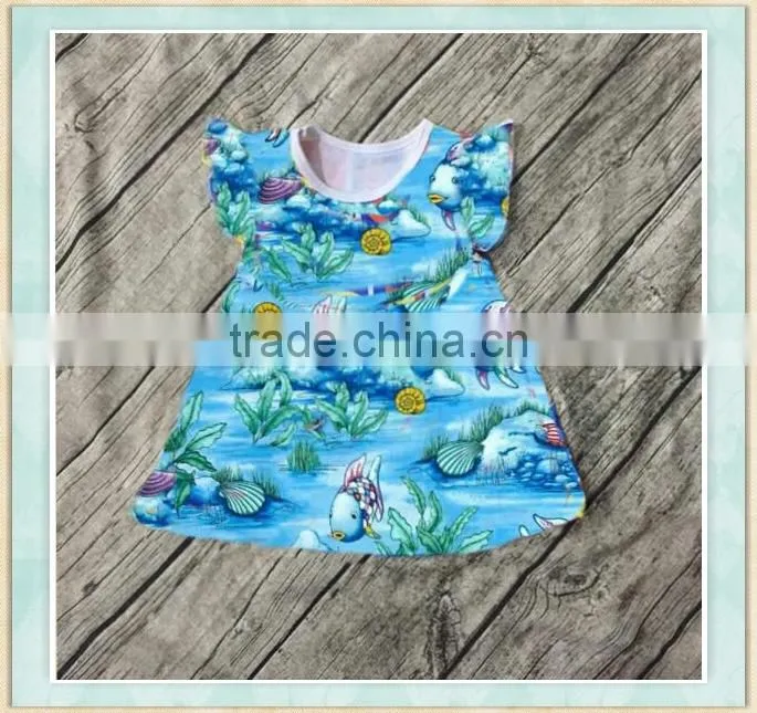 New design kids trendy dress patterns various fishes cartoon designs children clothing 2017 baby girls dress