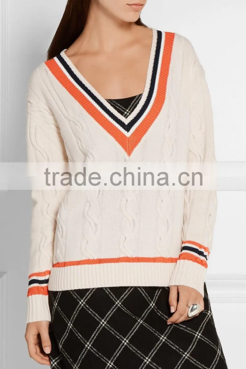 2017 V neck plain sweater woolen sweater design for ladies