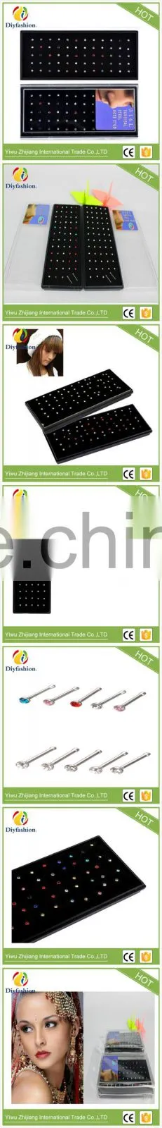 wholesale 1.8mm colorful round diamond stainless steel nose ring