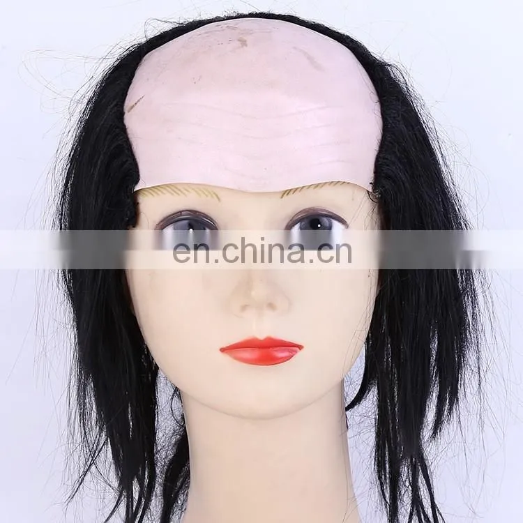 Freaky Zombie Wig Black Bald Top Halloween wig