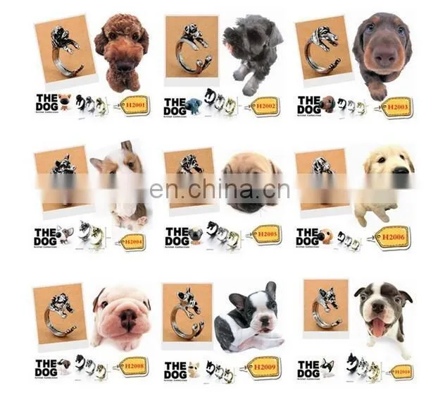 10 Styles Dog Ring Vintage Animal Puppy Wrap Ring Open Adjustable Resizeable