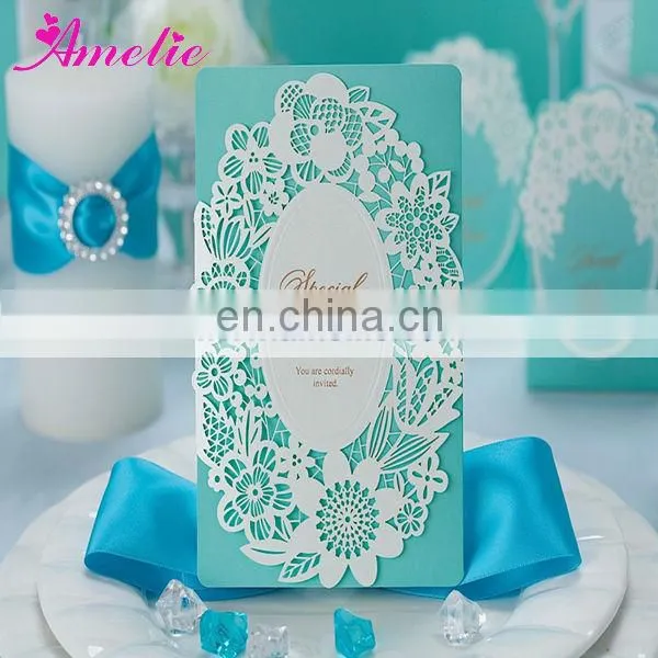 ACW002 Elegant Blue Color Laser Cut 2014 Wedding Invitation Card