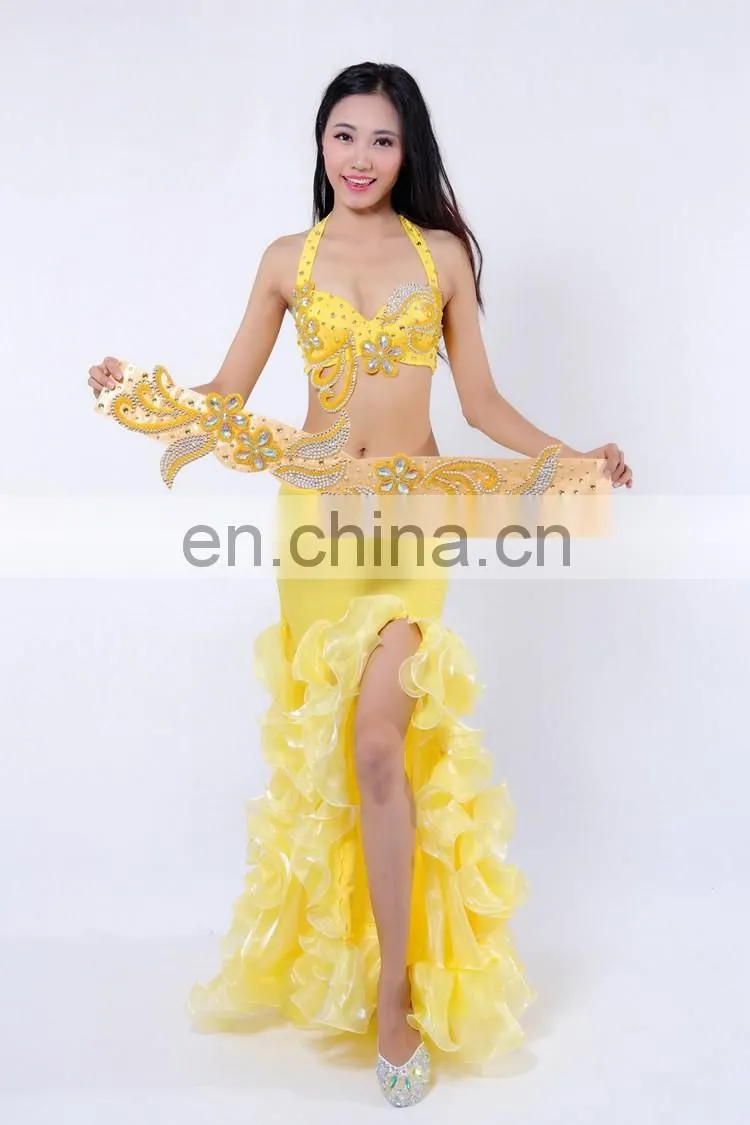 Multy color shiny fabric professional beading belly dance costumes appearl