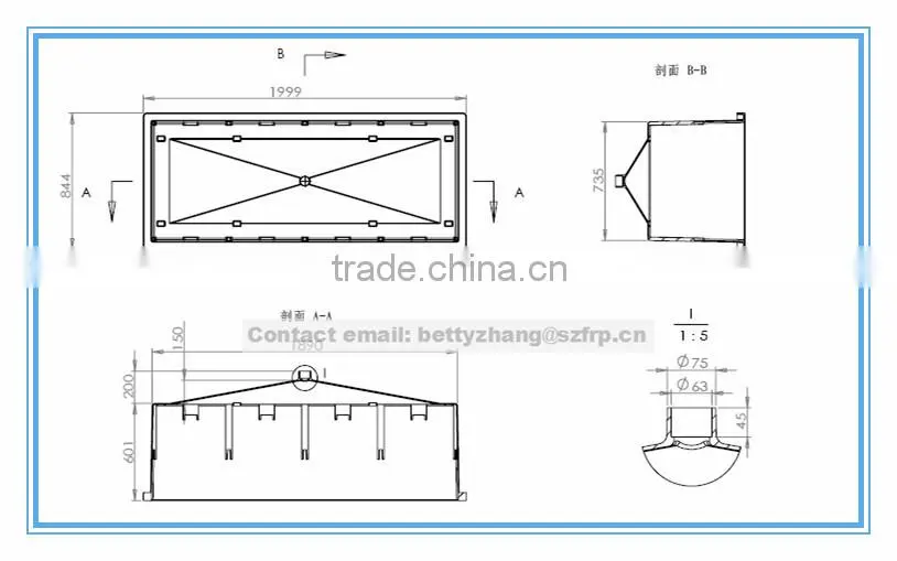 FRP reaction box, surface gel coat fish tank, GRP frp tank